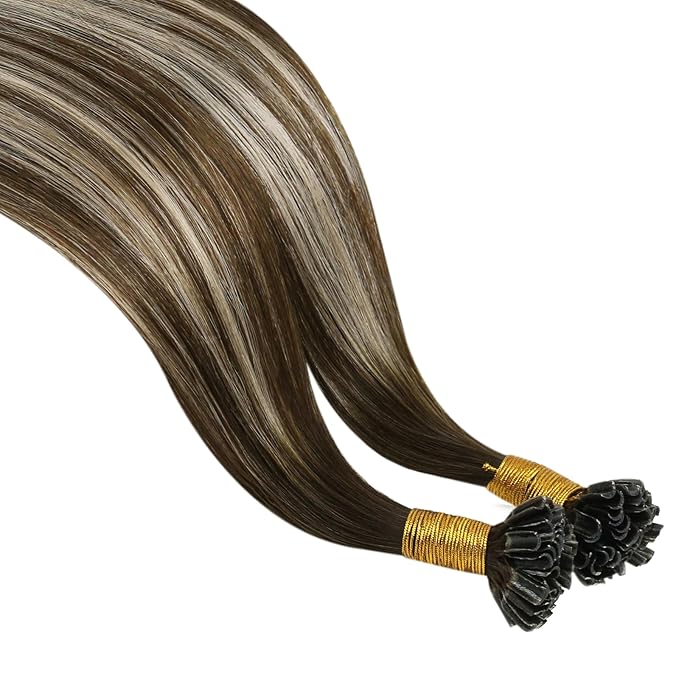 YoungSee Ombre Utip Hair Extensions Balayage Brown Ombre Blonde U Tip Extensions Ombre 18In 50s/50g Silky Straight
