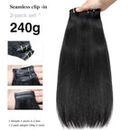 Yaki Straight Clip in Hair Extensions Real Human Hair 2 Pack 240g Seamless for Women Full Max with 16Pcs Remy Human Hair Extensions PU Skin Weft 20inch Natural Black