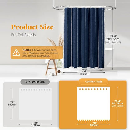 72x78 Long Boho Farmhouse Linen Heavy Duty Shower Curtain, 330GSM Linen Blend - Image 3