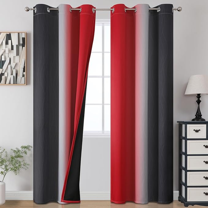 Black and Red Blackout Curtains, 100% Ombre Blackout Curtains by ESTELARTEXTILER