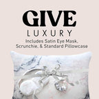 Satin Pillowcase Gift Set for Women – Grey Ivory, Silky Soft, Reduces Frizz | Includes Satin Eye Mask & Scrunchie | for Curly Hair, Sensitive Skin | Gift for Mom, Daughter, Girlfriend