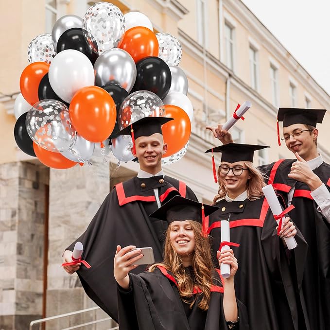 Orange Black Balloons Orange White Sliver Balloons Graduation Decorations 60pcs - Image 6