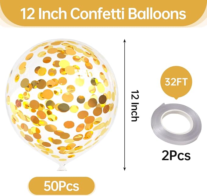 50pcs Gold Foil Confetti Balloons, 12 inch Latex Balloon - Image 2