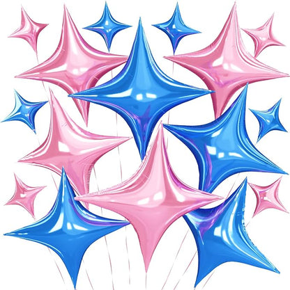 Pink Blue Star Balloons, 26 Inch and 10 Inch Pink Stars Shaped Balloon by BIAPIAN