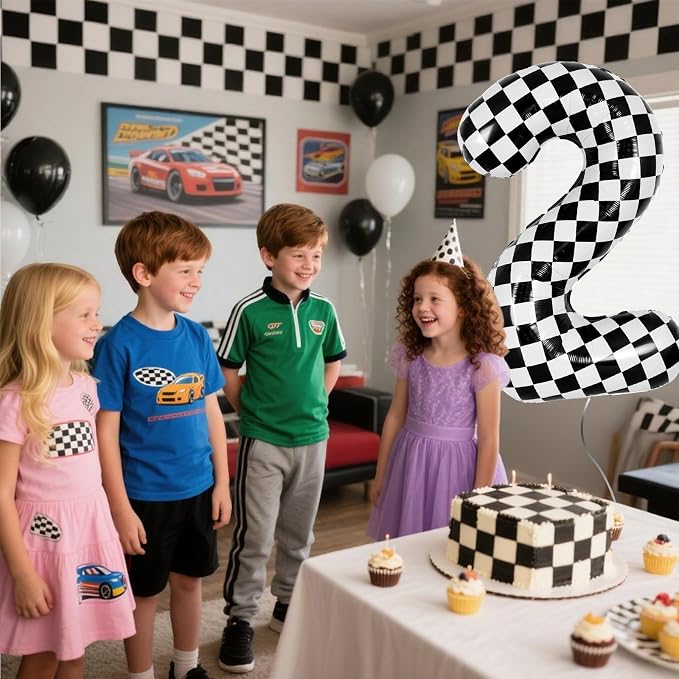 40 Inch Checkered 2 Balloons, Boys Girls Racing Car Track Theme Supplies - Image 6