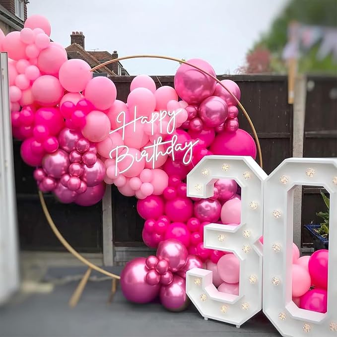 Pink Balloons Set, 12 Inch Pastel Baby Light Metallic Hot Pink Confetti Latex - Image 7