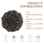 FESHFEN Messy Bun Hair Piece - Elastic Wavy Curly Hair Bun Scrunchies Extensions Synthetic Chignon Hairpieces for Women Girls, Dark Brown 1.5 oz