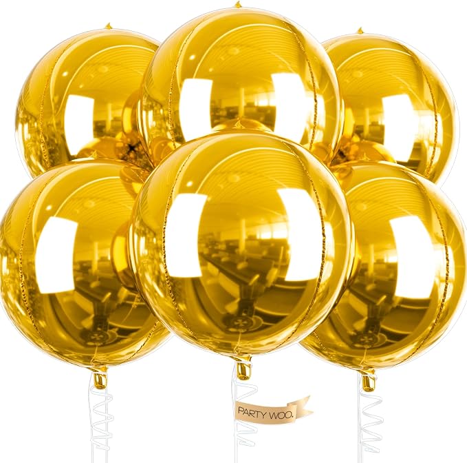 PartyWoo Metallic Gold Large Round Giant 4D Foil Balloons 6pcs 22 Inch | 22 Inch by PartyWoo