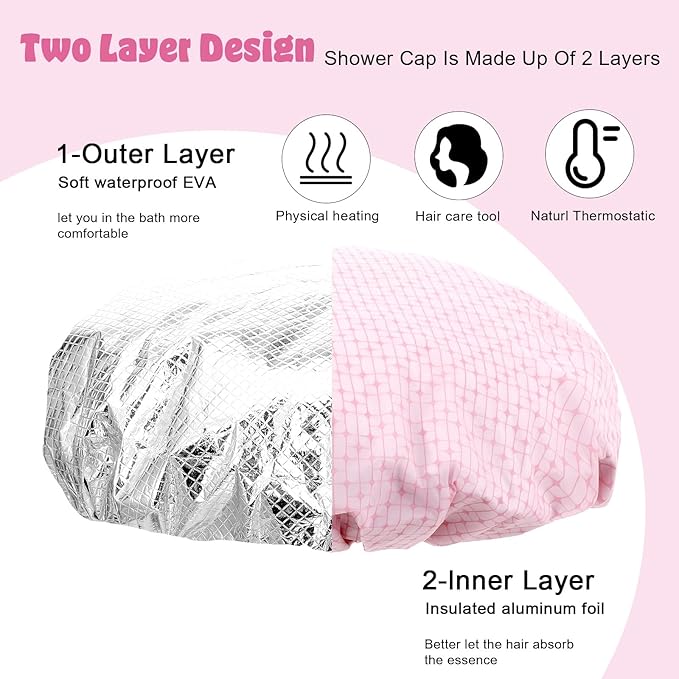 2 Pcs Heat Cap for Deep Conditioning, Conditioning Cap Made of Aluminum Foil with 100pcs Disposable Plastic Caps, Portable Thermal Hair Steam Caps for Home and Salon Use Hair Dyeing