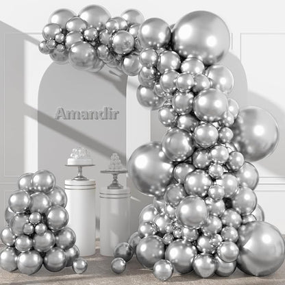 Amandir 153pcs Metallic Silver Balloons Arch Garland Kit Different Sizes | 18 by Amandir