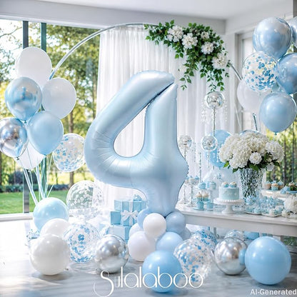 40 Inch Light Blue Number 4 Balloon 0-9 Big Helium Balloons | Large Giant - Image 3