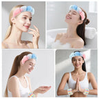 Zkptops Spa Headband for Washing Face Wristband Set Sponge Makeup Skincare Velvet Fabric Bubble Soft Get Ready Hairbands for Women Puffy Headwear Non Slip Thick Thin Hair Accessory (Pink Tie Dye)