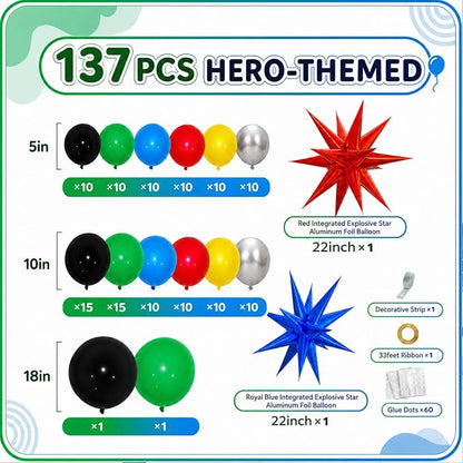 137PCS Red Blue Yellow Green Black Balloon Arch Garland Kit | Colorful Latex - Image 2