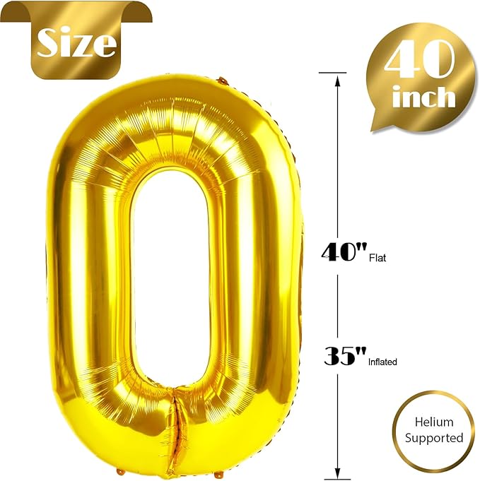 Gold 0 Balloon - Number Balloon 40 Inch, 0th Gold Birthday Decorations | Giant - Image 5