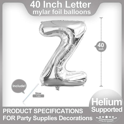 40 Inch Silver Letter Z Balloons, DIY Phrase Foil Alphabet Letter Z Balloons - Image 2