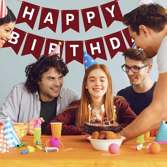 Hooqict Burgundy Happy Birthday Banner Sign - Image 9