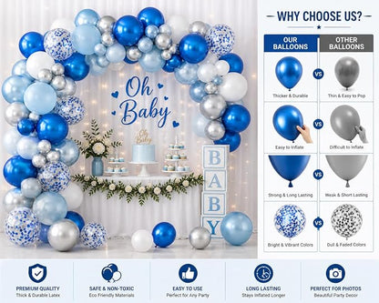 Blue White Silver Balloons Garland Kit – 60pcs 12 Inch Chrome Blue, Birthday - Image 4