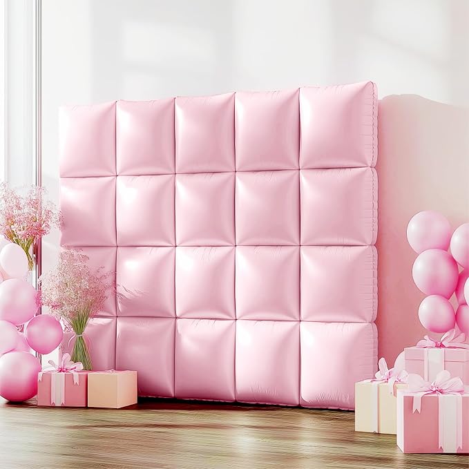 NISOCY 25PCS Matte Pastel Pink Square Foil Balloons Wall Backdrop | Double - Image 7