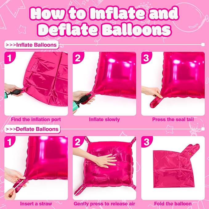 NISOCY 25PCS Hot Pink Square Foil Balloons Wall Backdrop | Double Sided Balloon - Image 3