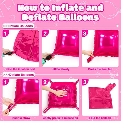 NISOCY 25PCS Hot Pink Square Foil Balloons Wall Backdrop | Double Sided Balloon - Image 3