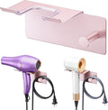 Hair Dryer Holder Wall Mounted, Blow Dryer Holder Adhesive, Metal Hairdryer Holder for Bathroom, Hair Tool Organizer with Plug&Cord for Cabinet Bathroom Bedroom Barber Shops