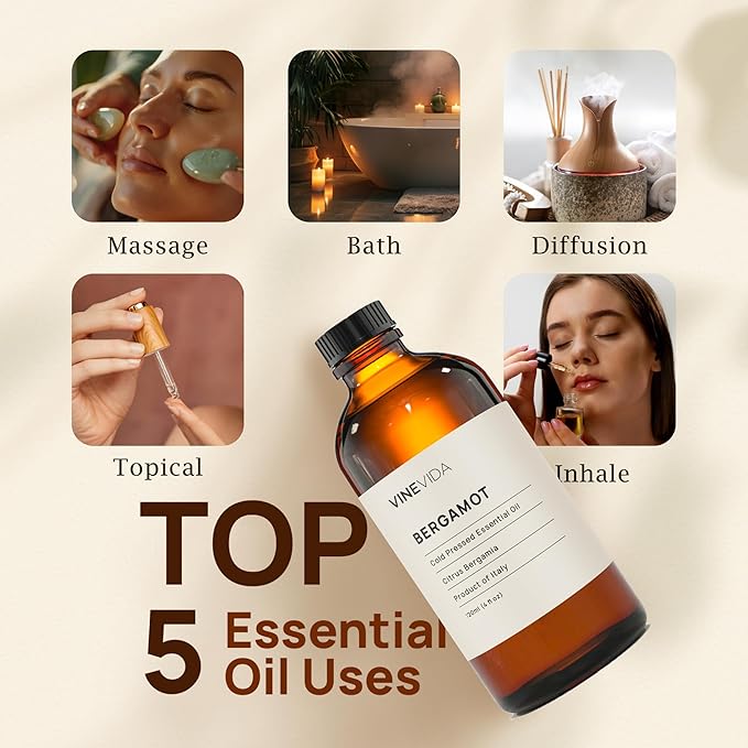 VINEVIDA Bergamot Essential Oil 16 oz - Undiluted, Pure, Vegan, and Sustainable