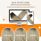 Full Shine Human Hair Clip in Extensions 16 Inch Ombre Dark Brown to Ash Blonde and Platinum Blonde Real Human Hair Clip ins Extension Thick End 8 PCS 120 Grams
