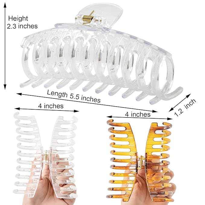 5.5 Inches Extra Large Hair Clips for Long Thick Hair Women’s Jumbo Hair Claw Clips 2 Counts in Set Hair Accessories (clear and brown)