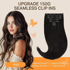 DOORES Clip in Hair Extensions, Natural Black 130g 7pcs 18 Inch, Remy Seamless Clip in Hair Extensions Invisible Edge Natural Weft