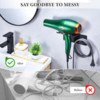Hair Dryer Holder Wall Mount, Blow Dryer Holder for Wall, Adhesive Hairdryer Holders, Stainless Steel Blowdryer Holders Bathroom Hair Tool Organizer Hair Dryer Hanger Hook with Cord Storage (Black)