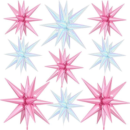 9Pcs Light Pink and Iridescent Star Balloons, Large Explosion Foil Balloons by Dagelar