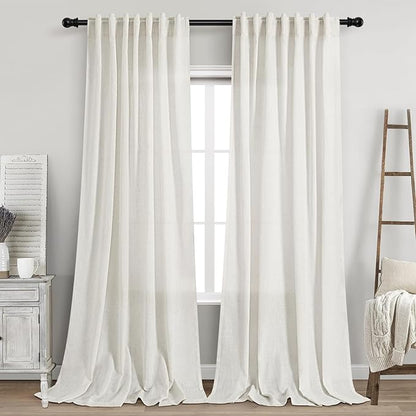 Beige White Linen Curtains for Living Room 92 Inches Long Back Tab and Rod by Nanspring