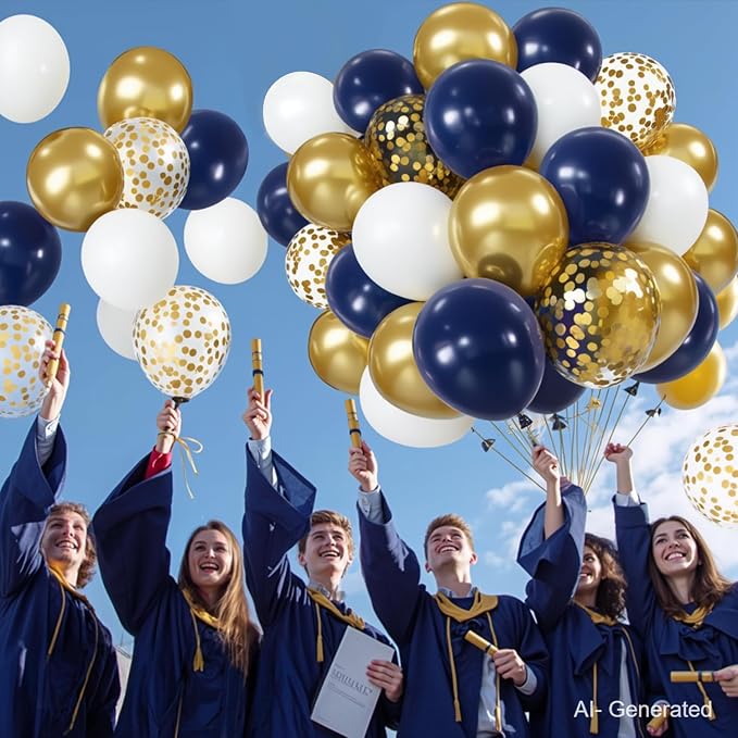 Zesliwy Navy Blue White Gold Balloons Set, Party Decor | Dark Blue Gold - Image 6