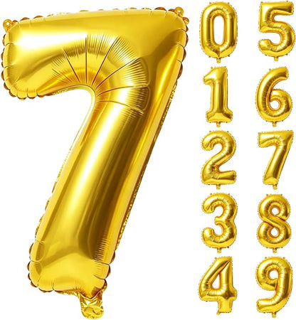 40 Inch Number 7 Balloons for 7th Birthday Party Decorations, 0-100 Gold Large by FOBELEC