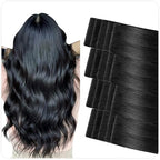 SUYYA Invisible Tape in Hair Extensions Human Hair Jet Black Seamless Injected Hand-Tied Pro Quality Virgin Human Hair 20PCS 50G/Pack Straight Tape Ins(22 inch #1 Jet Black)