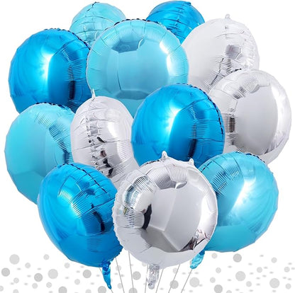 TONIFUL 30Pcs 18 Inch Balloons Large Blue and Silver Round Shape Foil Ballons by TONIFUL