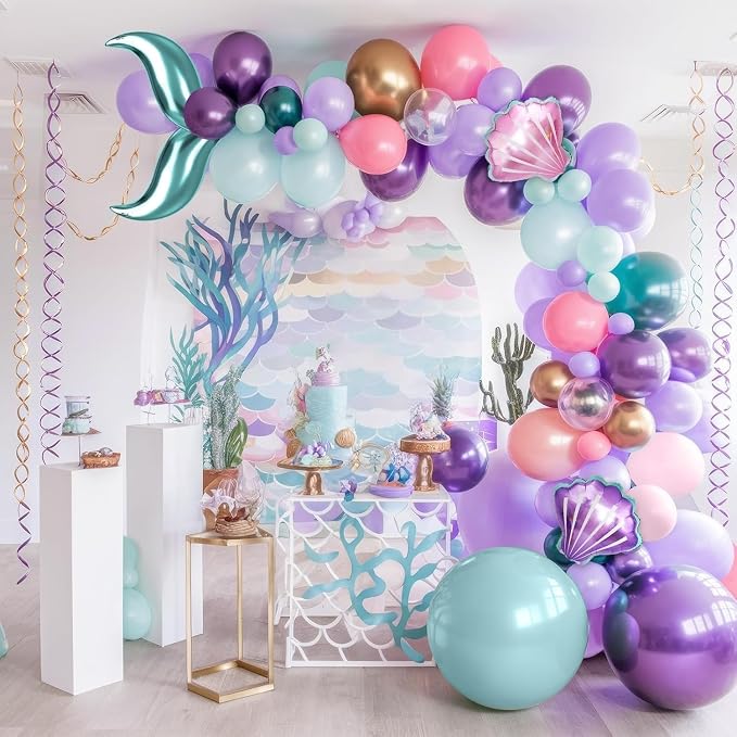 Mermaid Balloon Garland Arch Kit, Pastel Pink Purple Teal Blue Clear Latex - Image 7