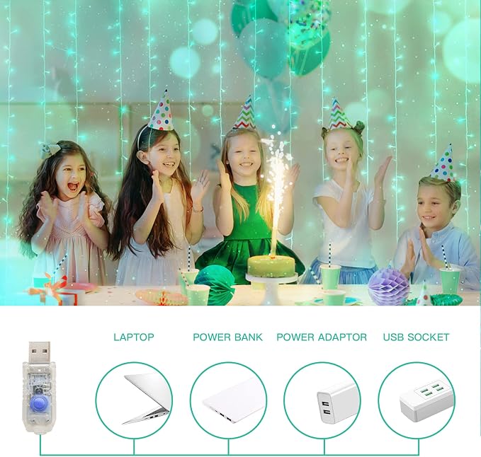 Curtain Lights for Christmas, 200 Led 6.5ft x 6.5ft Hanging String Lights - Image 4