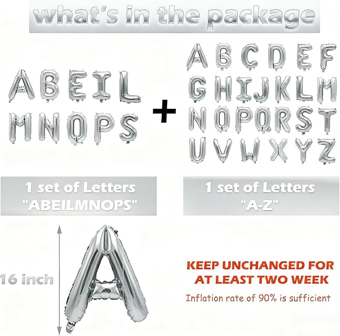 36 Pcs Silver Letter Balloons, Custom A-Z Set - Image 3