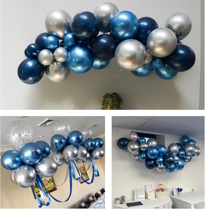 Navy Blue and Silver Balloons for Graduation Decorations | 12-inch metallic - Image 3
