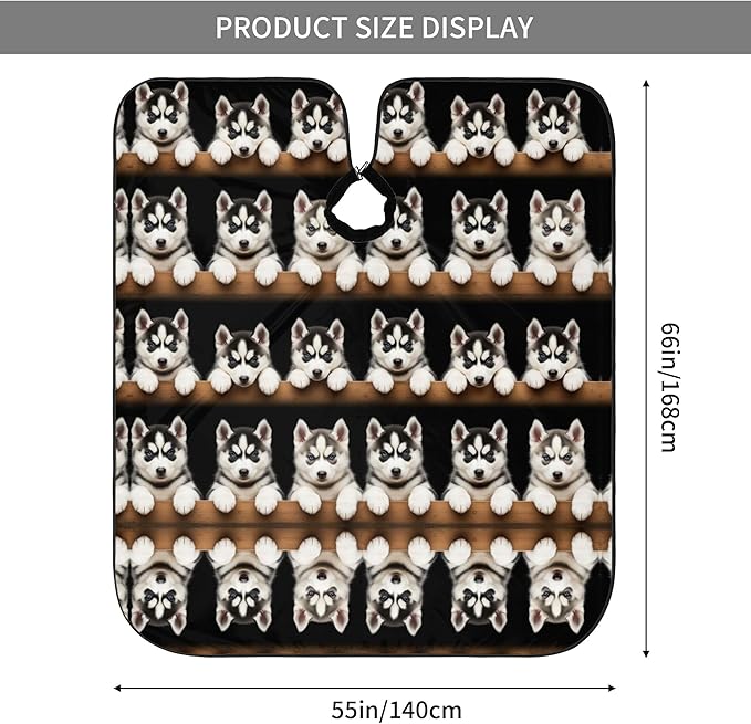 Large Long Hair Cutting Cape, Salon Apron Cute Siberian Husky Puppy Art Haircuting Salon Cape Gown for Hair Cutting Styling