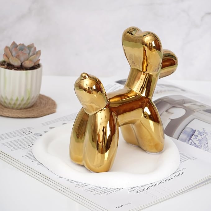 Notakia Large Golden Cute Ceramics Balloon Dog Statue Crafts Living Room - Image 4