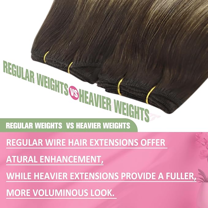 YoungSee 130G Wire Hair Extensions Human Hair Brown Balayage Wire Hair Extensions Real Human Hair Ombre Dark Brown with Ash Blonde Fish Line Extensions for Long Hair 22Inch