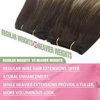 YoungSee Wire Hair Extensions Real Human Hair Balayage Brown Wire Extensions with Adjustable Clips Ombre Dark Brown with Ash Blonde Straight Human Hair Fish Line Extensions 16Inch 80G