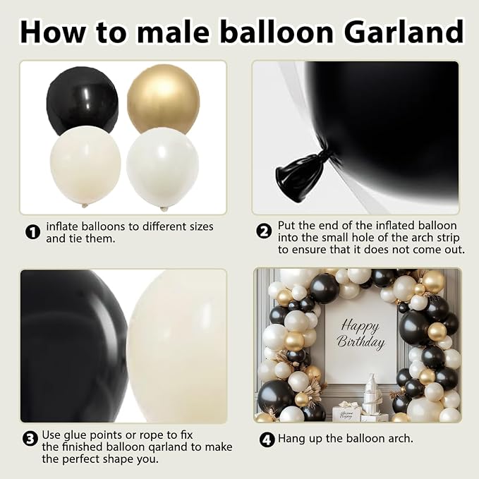 Black White Gold Balloon Arch Kit, Double Stuffed, Party | Pearl Sand White - Image 4