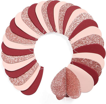 Rose-Gold Pink Burgundy-Red 3D-Heart Garland - 39Ft Galentines Valentines Day - Image 2