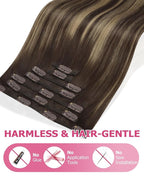 YoungSee Clip in Human Hair Extensions Balayage Brown Human Hair Clip in Extensions Balayage Chocolate Brown Mix Caramel Blonde Hair Extension Real Hair Clip ins for Women 16Inch 120G