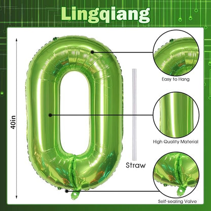 40 Inch Green Large Number Balloons Set 0-9, Self Inflate Foil Number 0 Helium - Image 2