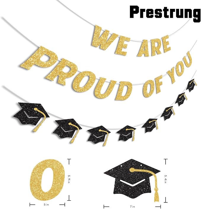 We Are So Proud of You Banner Pre-strung Black and Gold Graduation Decorations - Image 2