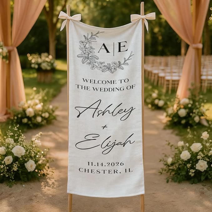 Floral Wreath Wedding Welcome Tapestry, Custom Initials Monogram - Image 5